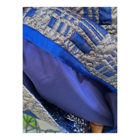 Vintage 50s Gold Metallic Brocade MIDI Dress Formal Cleopatra - Picture 9 of 10